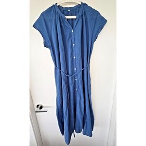 Muji Maxi Dress Cap Sleeve Breathable Flattering Sz M Blue Boho Cottage Whimsy